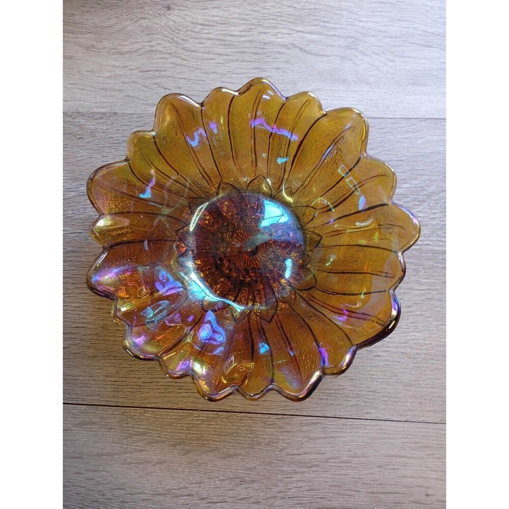 Indiana Glass Sunflower Candy Dish Glass Lily Pons 70's Iridescent - Picture 5 of 8